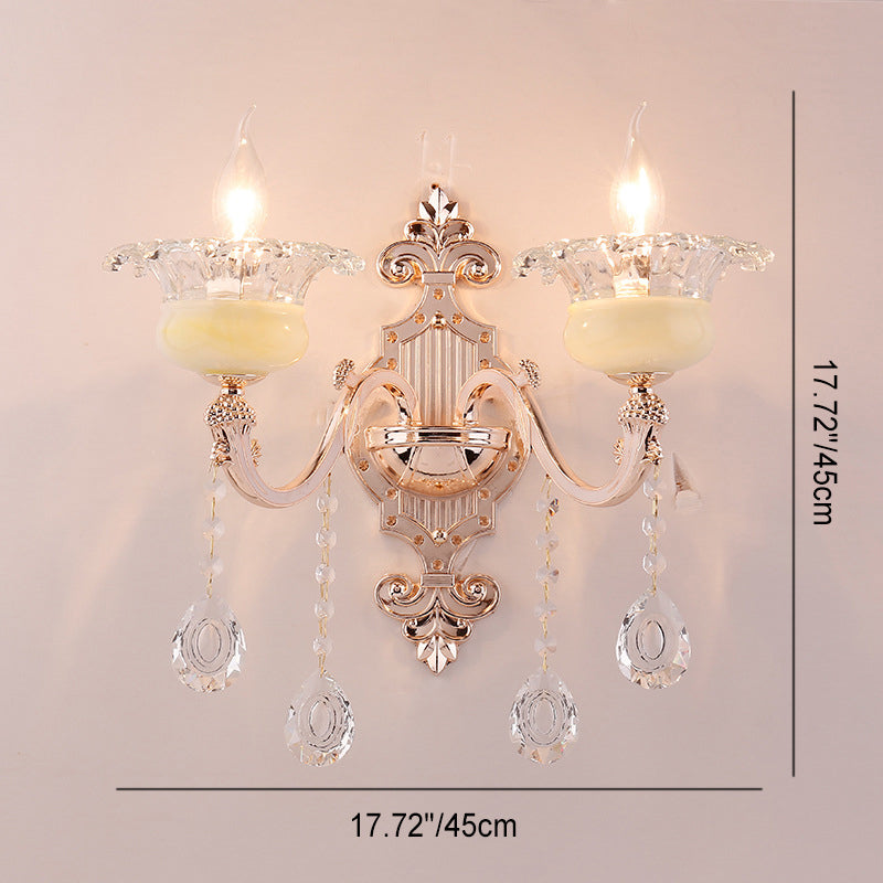 Traditional European Carved Sconce Zinc Alloy Imitation Jade 1/2 Light Wall Sconce Lamp For Living Room