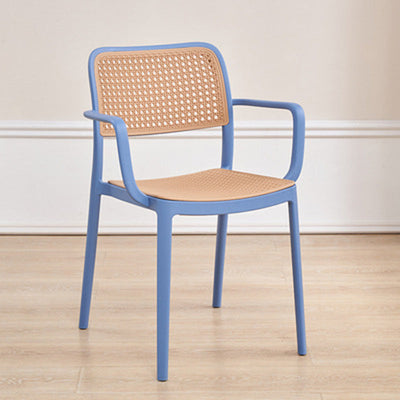 Contemporary Simplicity Square Rattan-like Plastic Stackable Dining Chair Armrest Backrest For Dining Room