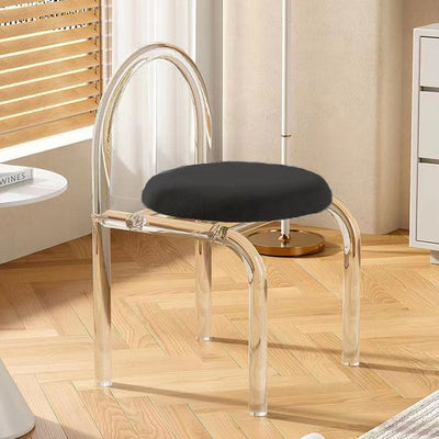 Modern Luxury Transparent Arched Frame Velvet Acrylic Vanity Stool Backrest For Bedroom