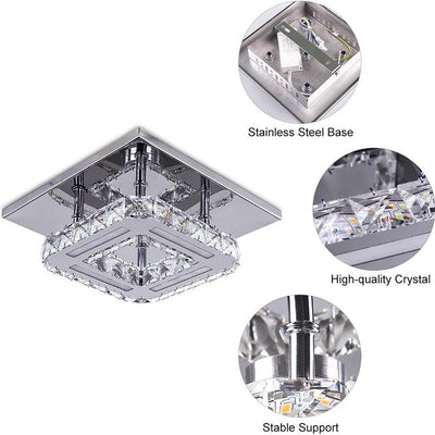 Contemporary Luxury Square Stainless Steel Crystal Decor LED Flush Mount Ceiling Light For Living Room