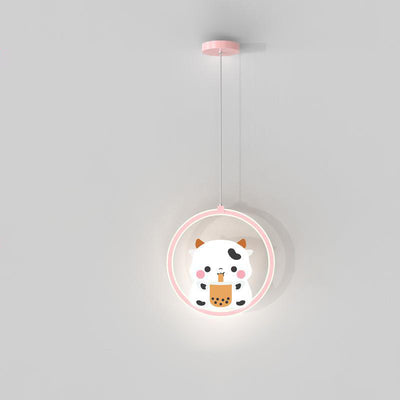 Modern Simplicity Kids Aluminum Iron Acrylic Circle Bear Cow LED Pendant Light For Bedside