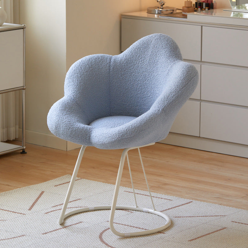 Contemporary Creative Petal Shape Velvet Upholstered Arc Metal Legs Vanity Stool Backrest Armrest For Bedroom