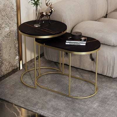 Table d'appoint ovale en pierre frittée de luxe contemporain pour salon 