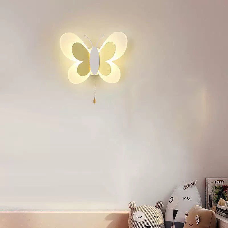 Contemporary Creative Acrylic Butterfly Design Iron LED Wall Sconce Lamp For Bedroom