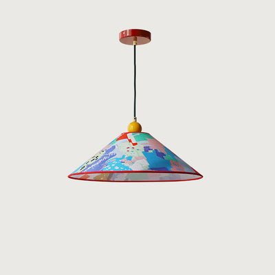 Modern Creative Cone Oil Painting Iron Fabric 1-Light Pendant Light For Living Room