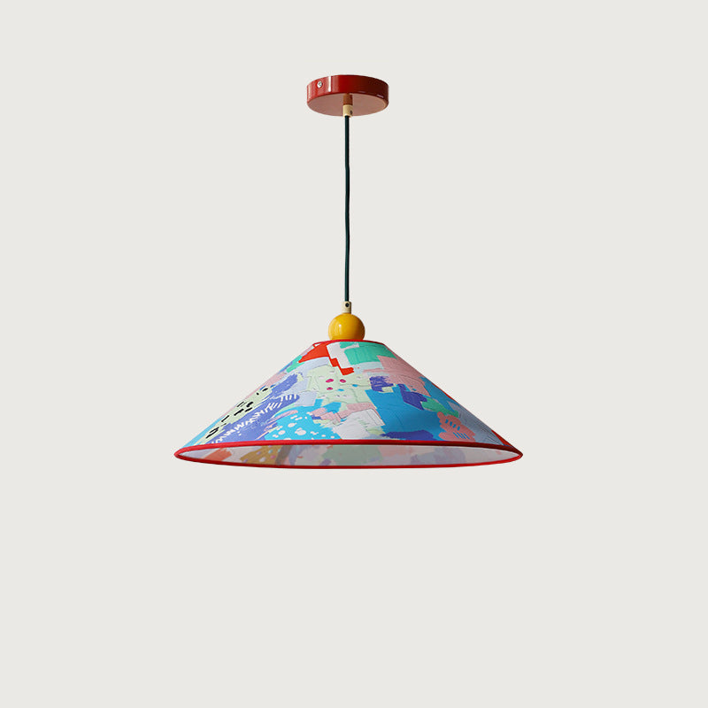 Modern Creative Cone Oil Painting Iron Fabric 1-Light Pendant Light For Living Room