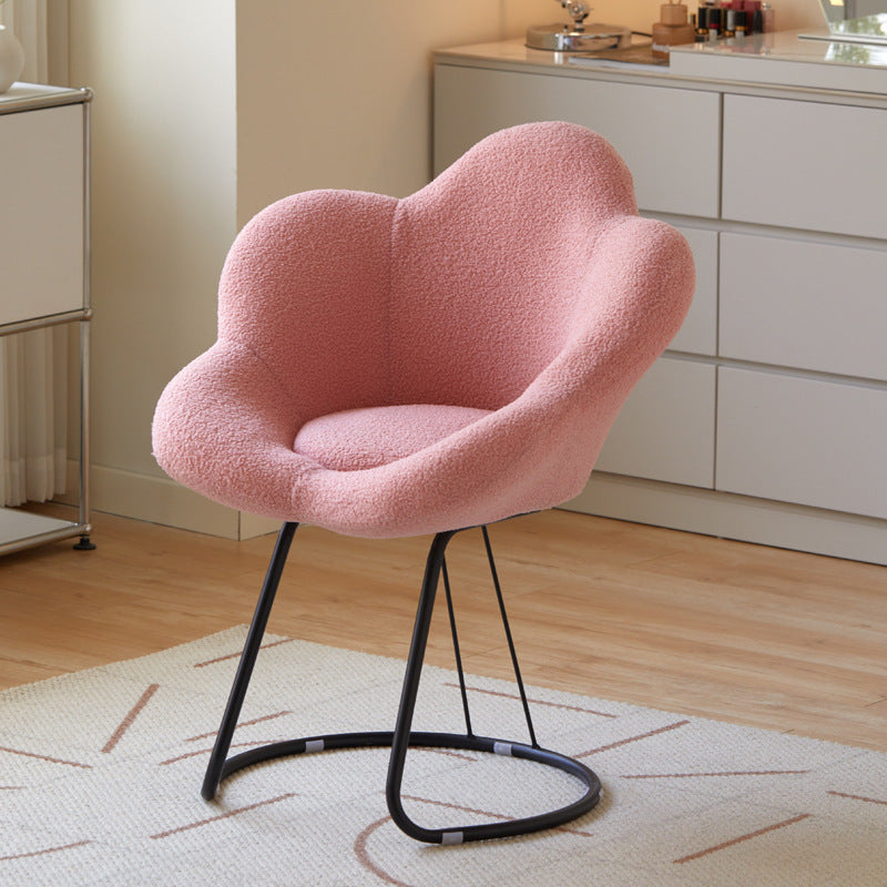 Modern Minimalist Plum Round Lambswool Metal Vanity Stool Backrest Armless For Bedroom