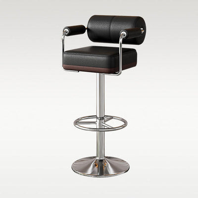 Modern Luxury Square Cylindrical Leather Metal Bar Stool Backrest Armrest For Dining Room