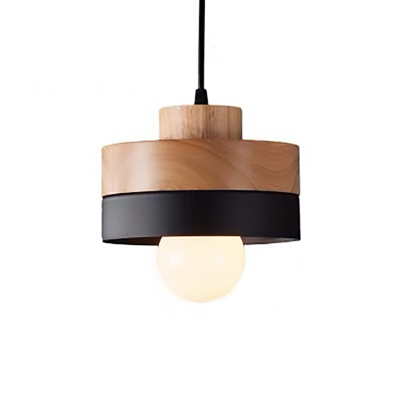 Modern Minimalist Macaron Square Iron Wood 1-Light Pendant Light For Living Room