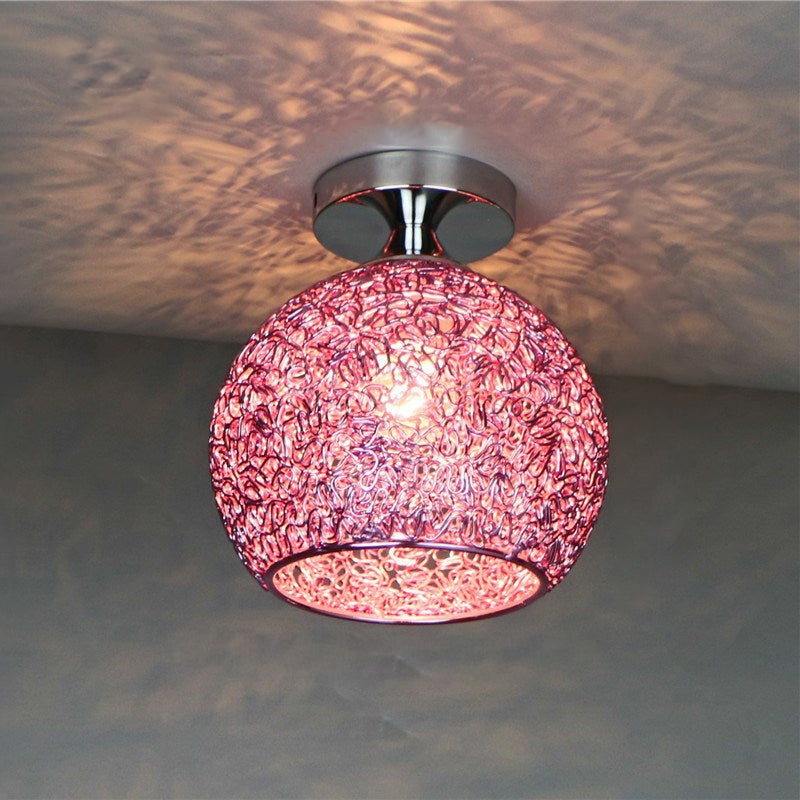 Contemporary Scandinavian Iron Aluminum Weaving Ball 1-Light Semi-Flush Mount Ceiling Light For Hallway