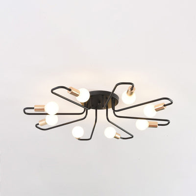 Contemporary Nordic Curved Tube Line Iron 6/8 Light Semi-Flush Mount Ceiling Light For Living Room