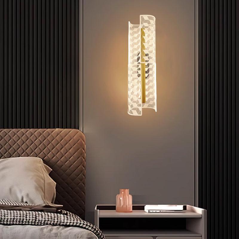 Modern Luxury Iron Acrylic Skeletonized Column Cut Lozenge Line LED Wall Sconce Lamp For Hallway