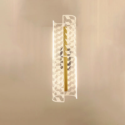 Modern Luxury Iron Acrylic Skeletonized Column Cut Lozenge Line LED Wall Sconce Lamp For Hallway