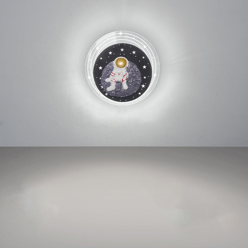 Contemporary Creative Starry Sky Moon Resin Astronaut Round LED Wall Sconce Lamp For Living Room