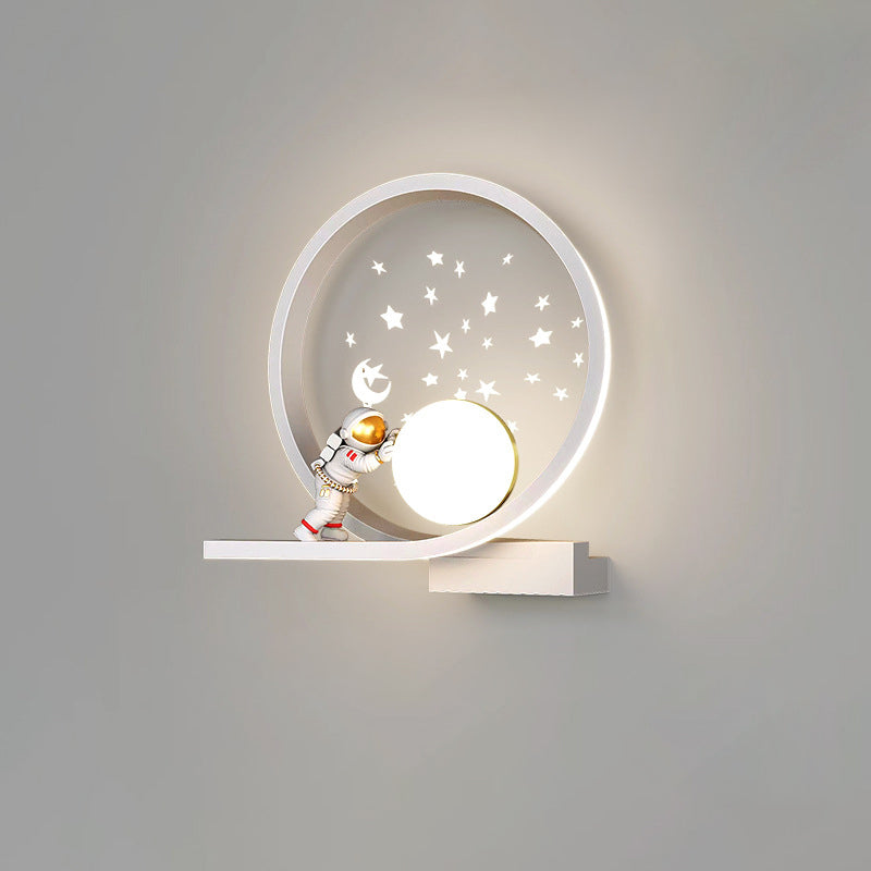 Contemporary Creative Cartoon Astronaut Iron Aluminum LED Wall Sconce Lamp For Bedroom