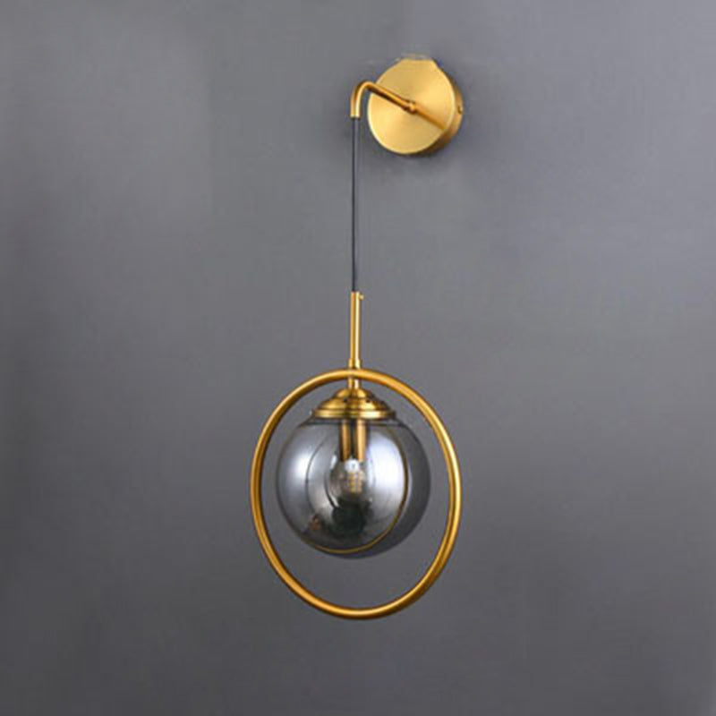 Contemporary Creative Round Iron Glass 1-Light Wall Sconce Lamp For Living Room