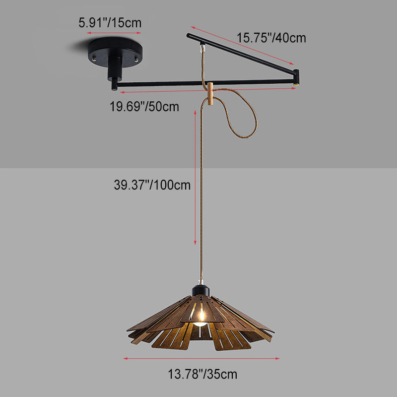 Traditional Farmhouse Iron Wood Cone Disc Ball Iron 1-Light Pendant Light For Dining Room