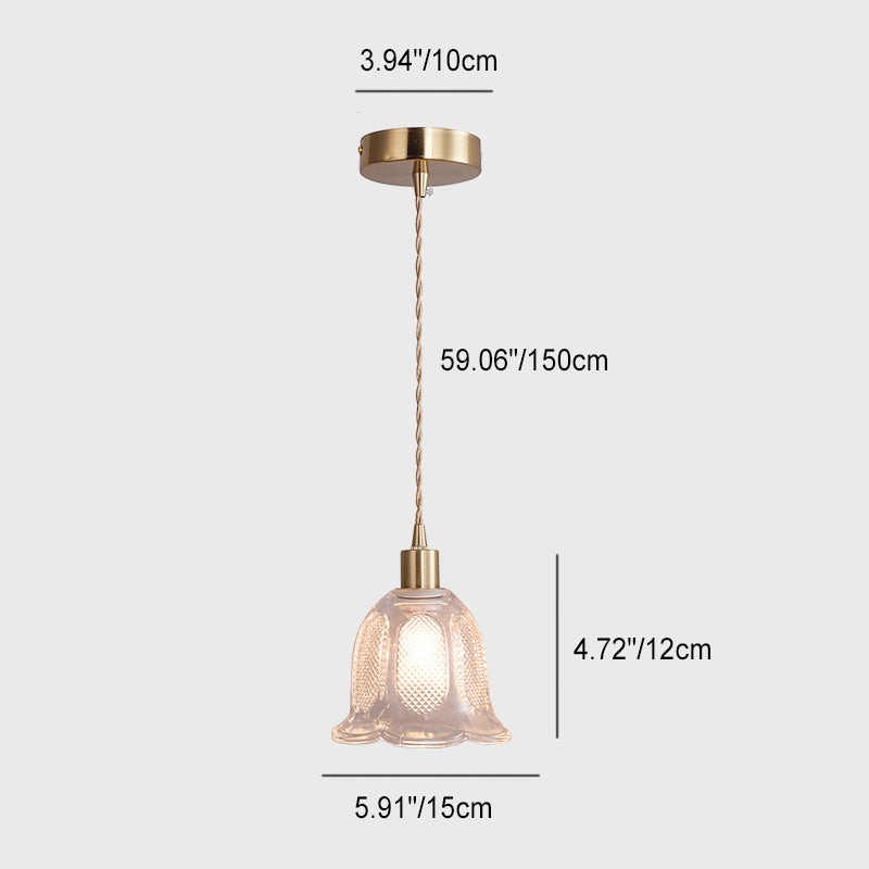 Contemporary Luxury Antique Brass Flower Glass Design 1-Light Pendant Light For Living Room