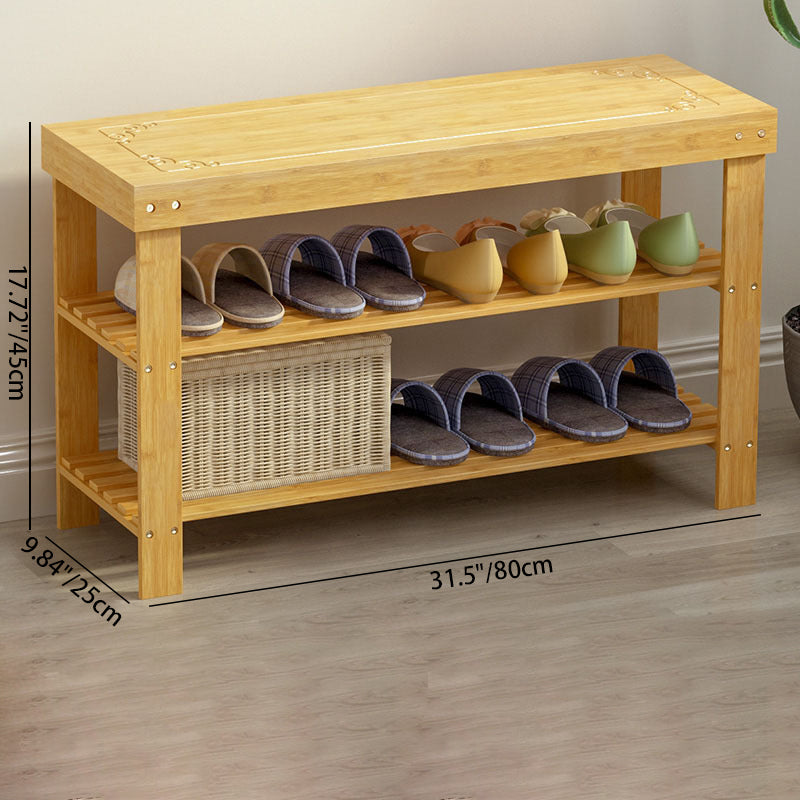 Traditional Chinese Rectangle Heather Bamboo Shoe Storage 2-Shelf For Entryways