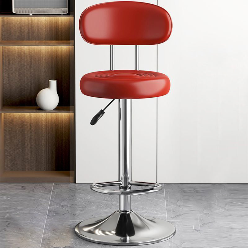 Contemporary Luxury Round Leather Upholstered Swivel Bar Stool Height Adjustable Footrest For Dining Room