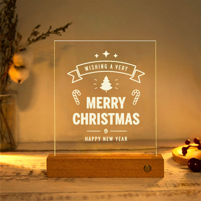 Modern Christmas Rectangular Acrylic Plate Solid Wood USB LED Table Lamp