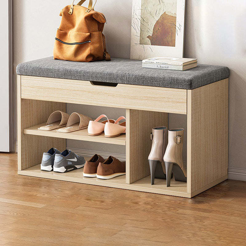 Modern Minimalist Rectangle Fabric PU Leather Wood Shoe Storage 3-Tier For Entryways