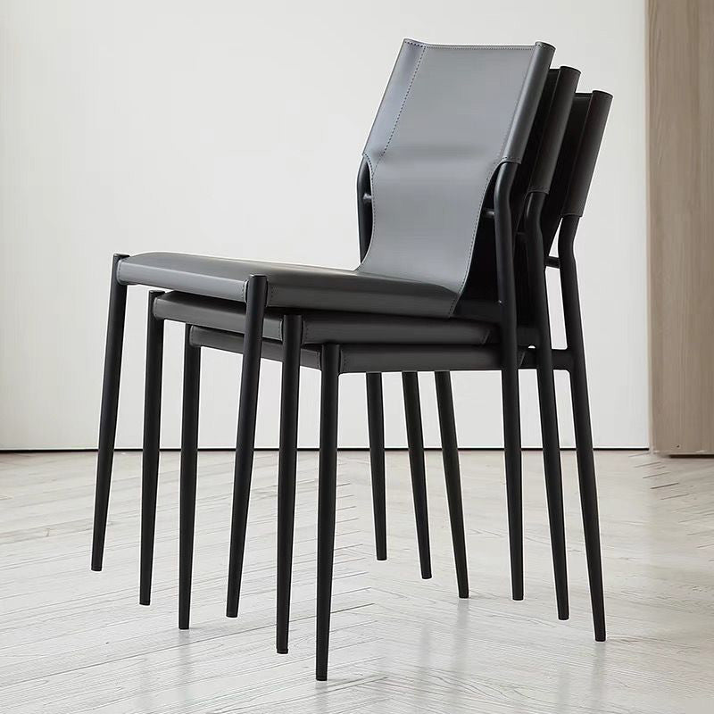 Contemporary Nordic Square Leather Carbon Steel Stackable Dining Chair Backrest For Dining Room