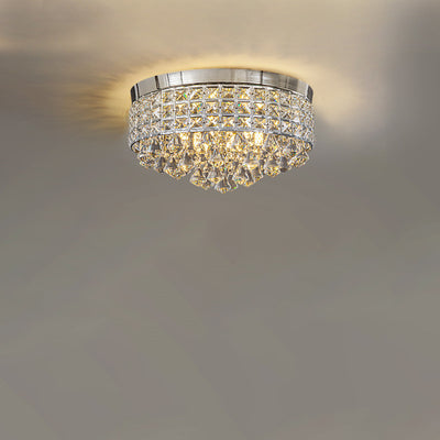 Modern Luxury Round Iron Crystal Beads 6/9-Light Flush Mount Ceiling Light For Living Room