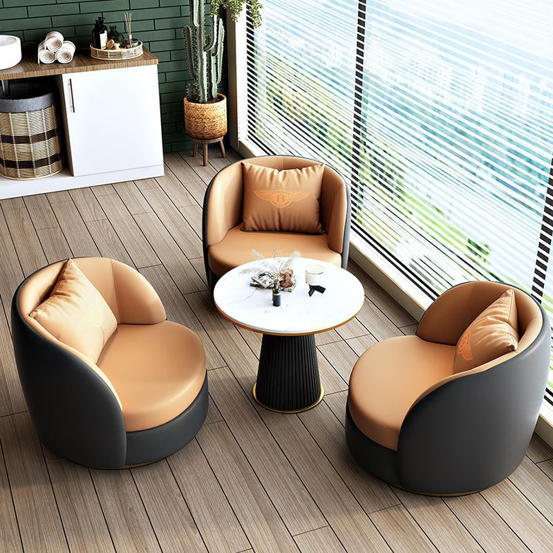 Modern Luxury Round Leather Upholstered Swivel Accent Chair Backrest Armrest For Living Room