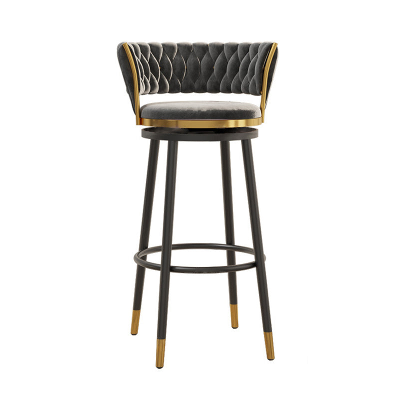 Contemporary Luxury Round Velvet Upholstered Swivel Bar Stool Backrest Footrest For Dining Room