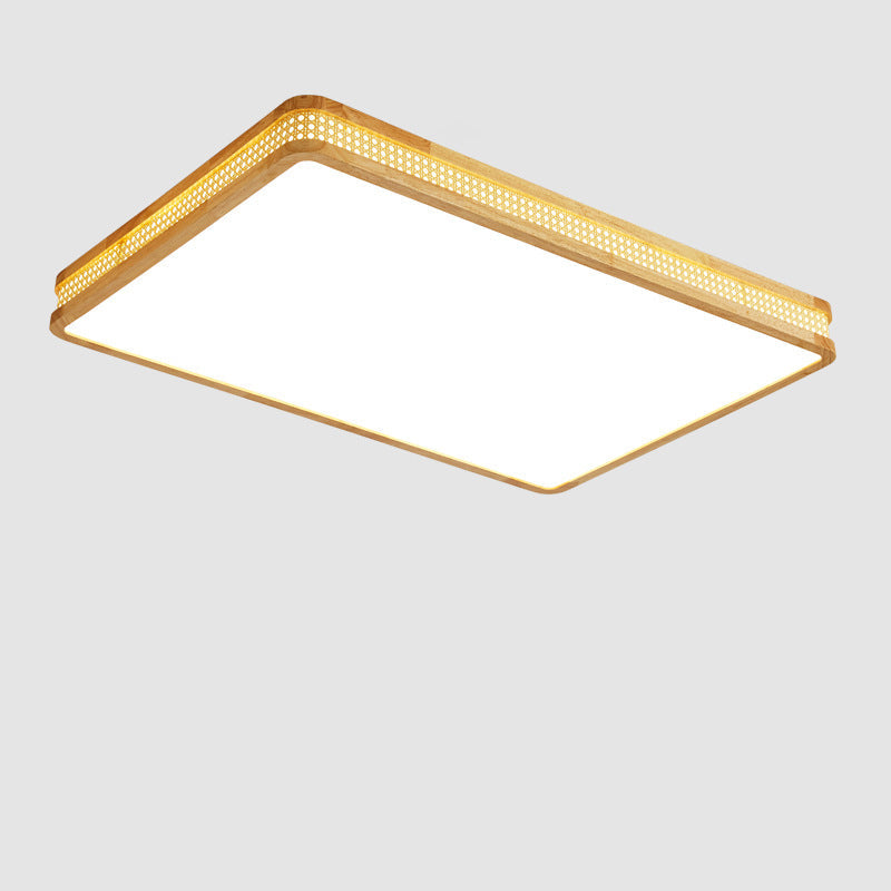 Modern Minimalist Square Acrylic Wood LED Flush Mount Ceiling Light For Bedroom