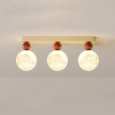 Modern Minimalist Rectangular Round Ball Lunar Iron Resin 1/2/3 Light Semi-Flush Mount Ceiling Light For Hallway