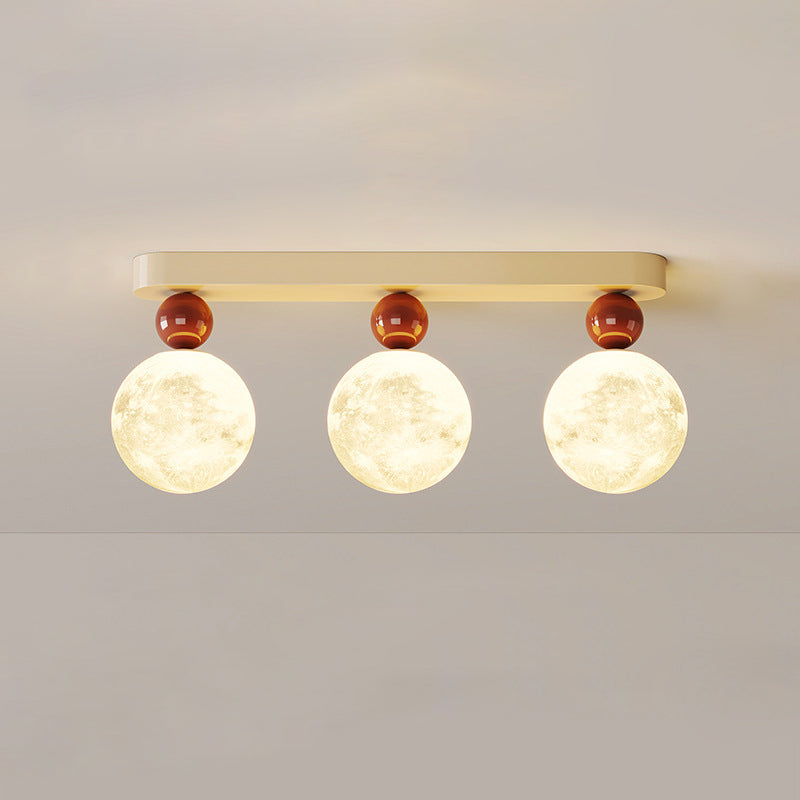 Modern Minimalist Rectangular Round Ball Lunar Iron Resin 1/2/3 Light Semi-Flush Mount Ceiling Light For Hallway