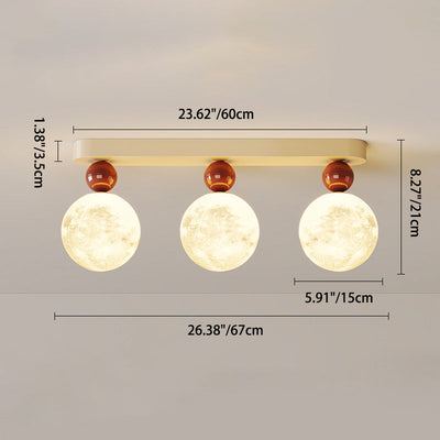 Modern Minimalist Rectangular Round Ball Lunar Iron Resin 1/2/3 Light Semi-Flush Mount Ceiling Light For Hallway