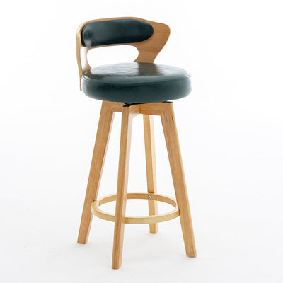 Contemporary Simplicity Round PU Leather Upholstered Bar Stool Low Back Footrest For Dining Room