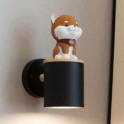 Contemporary Creative Resin Puppy Iron Cylinder Shade 1-Light Wall Sconce Lamp For Bedroom