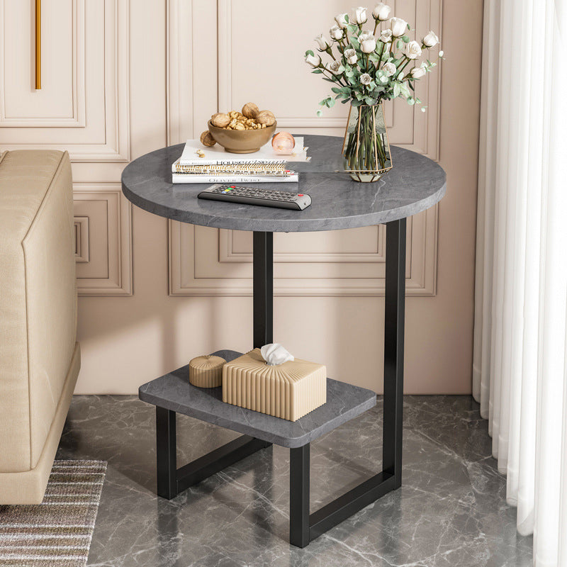 Contemporary Nordic Round Rectangular G Shape Plate Steel End Table 2-Tier For Living Room