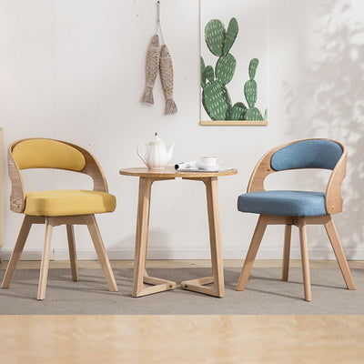 Contemporary Nordic Fabric Upholstered Wood Splayed Legs Dining Chair Curved Back For Dining Room