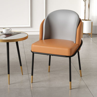 Modern Luxury Square Upholstered Curved Backrest Leather Fabric Iron Dining Chair For Dining Room