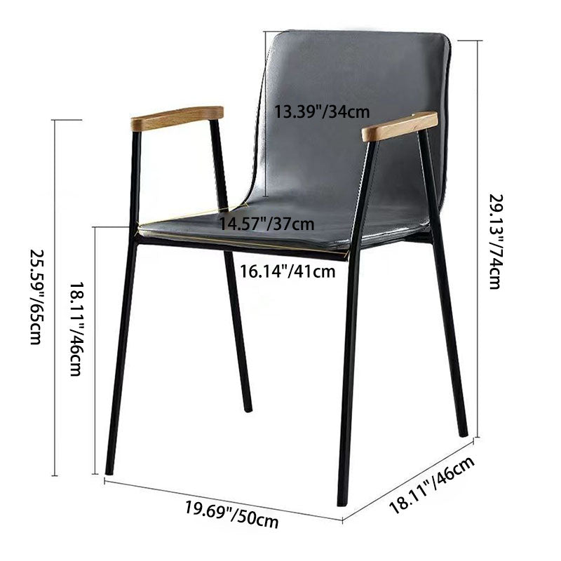 Contemporary Industrial Square Upholstered Leather Wooden Dining Chair Backrest Armrest For Dining Room