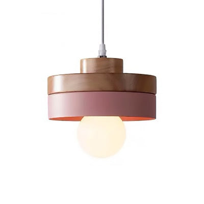 Modern Minimalist Macaron Square Iron Wood 1-Light Pendant Light For Living Room