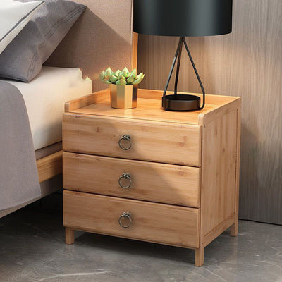 Modern Minimalist Rectangular Tabletop Solid Wood Nightstand 1/3-Drawer For Bedroom