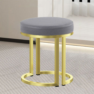 Modern Luxury Cylindrical Cotton Linen Leather Velvet Fabric Iron Vanity Stool For Bedroom