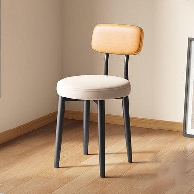 Modern Minimalist Round Upholstered Rectangular Back Leather Metal Dining Chair For Dining Room