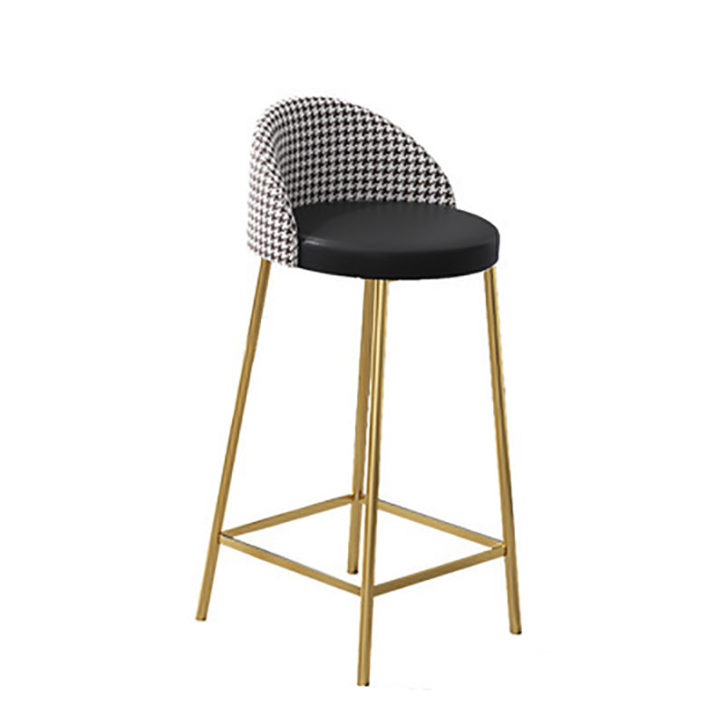 Contemporary Scandinavian Round PU Leather Iron Frame Bar Stool Low Back Footrest For Dining Room