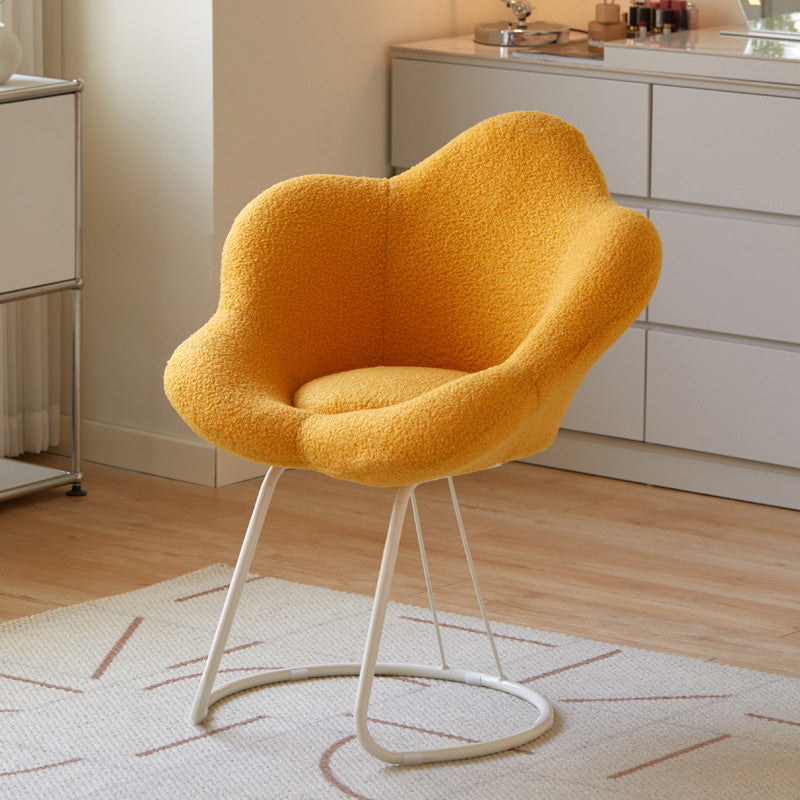 Contemporary Creative Petal Shape Velvet Upholstered Arc Metal Legs Vanity Stool Backrest Armrest For Bedroom