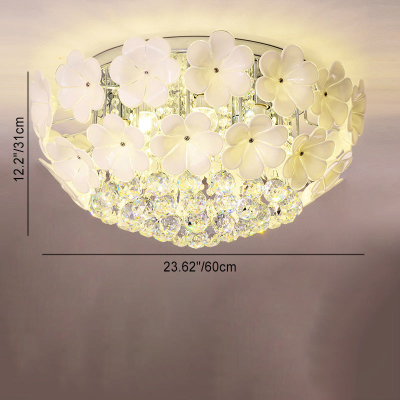 Contemporary Scandinavian Branch Floral Glass Crystal Metal 1/4/6/8/10 Light Flush Mount Ceiling Light For Living Room