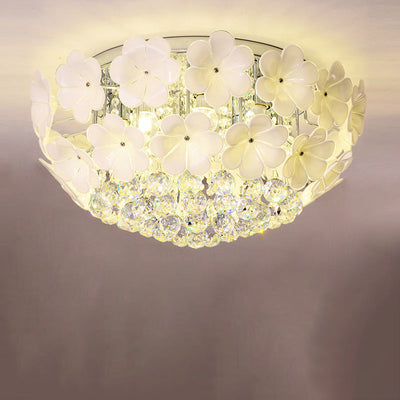 Contemporary Scandinavian Branch Floral Glass Crystal Metal 1/4/6/8/10 Light Flush Mount Ceiling Light For Living Room