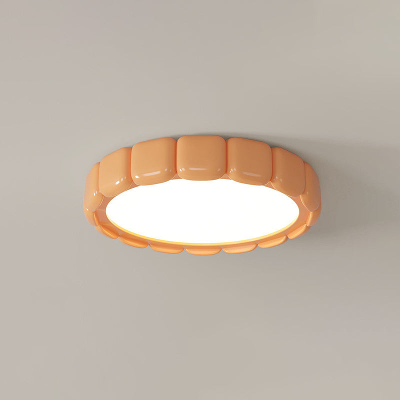 Contemporary Scandinavian Macaron Fiberglass Iron Round LED Flush Mount Ceiling Light For Bedroom