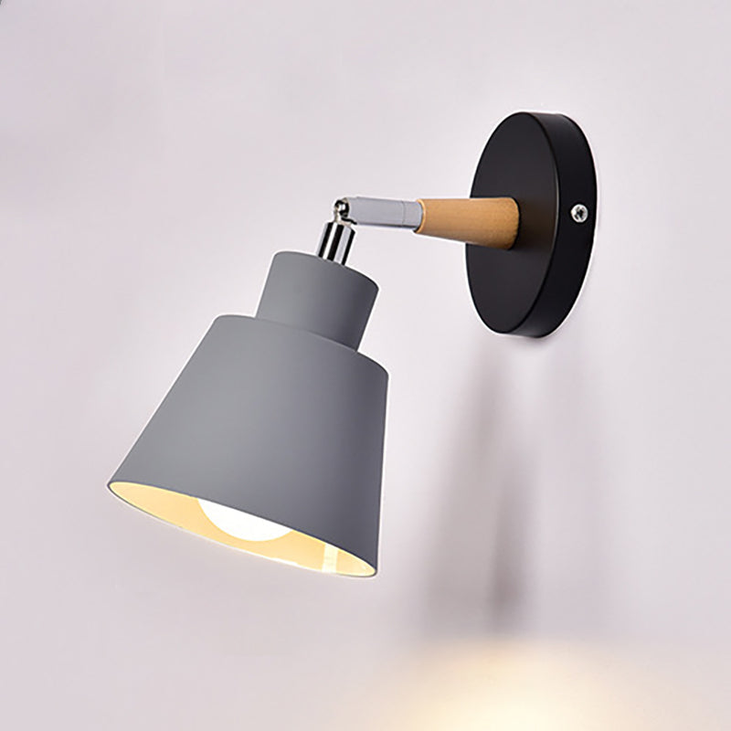 Modern Minimalist Cylindrical Trapezoidal Aluminum Wood 1-Light Wall Sconce Lamp For Bedroom